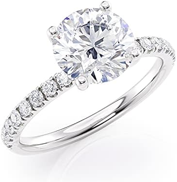 2 to 6 Carat Moissanite Engagement Ring for Women - 1/4 Carat Round Natural Diamond - 14k Gold Ring (G-H/SI, G-H/SI, cttw, DEW) Wedding Promise Size 4 to 11 Made in USA