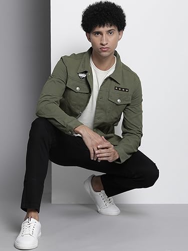 Image of The Indian Garage Co Men Slim Fit Badges Trucker Jacket