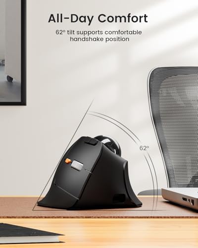Image of ProtoArc Vertical Wireless Trackball Mouse, EM05 NL Bluetooth Ergonomic Rollerball Mouse Rechargeable Computer Laptop Thumb Mouse, 3 Device Connection