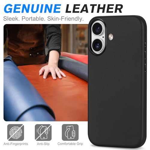 Image of SHIELDON Genuine Leather Case for iPhone 17 6.3 inch 2025, Nappa Black