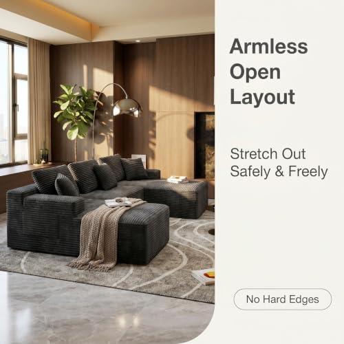 Image of Modular Cloud Sectional Sofa, Oversized Corduroy Boneless Couch | Luxury Comfort, Deep Seat, Couches for Living Room and Apartment, No Assembly Required