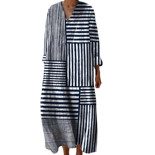 Vestidos Verano Mujer 2026 Vestido Boho Largo Casual para Talla Grande Manga 3/4 Escote en V Largaos de Algodón y Lino con Bolsillos Vestido Playa Vintage Hippies Chic Tunica Summer Dresses