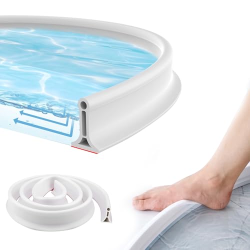 Zyiphor 2M Barrera Agua Ducha, Barrera de Agua para Ducha Flexible y Cortable, Borde Plato Ducha Autoadhesivo, Barrera Anti Inundaciones para Cocina Inodoro Baño (Blanco)