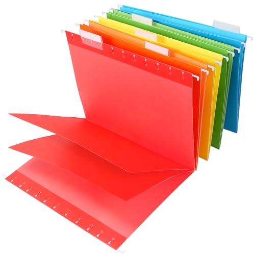 20 Pack Hanging File Folders, Letter Size with 2 Built-in Dividers, 5 Assorted Colors, Heavy-Duty Paper & Metal Hangers, 60 Adjustable 1/5-Cut Tabs for Home Office Filing