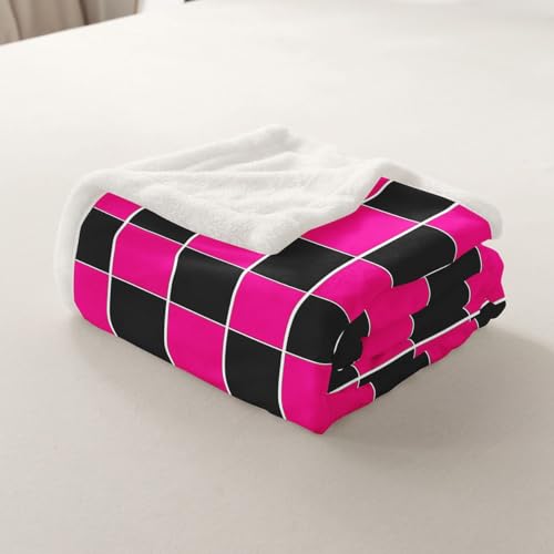 Image of Erosebridal Initial Letter F Sherpa Blanket Pink and White Checkered Fuzzy Plush Throw Cute Monogram Plaid Fleece Blanket for Kids Girls Women,Kawaii Gingham Grids Decor for Bed Couch 40 inchx50 inch