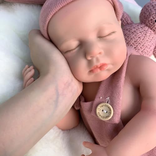 Gileutay 45,7 cm lebensechte Babypuppe aus Vollsilikon für Mädchen, offener Mund, realistische Reborn-Puppen, die echt schlafendes Baby aussehen – Bild 8
