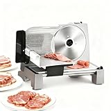 BNZCZY Cortadora de Carne Eléctrica Disco 190mm, con Espesor Ajustable 1-18mm, Corta Fiambres Casa con Interruptor de Seguridad, Restaurantes