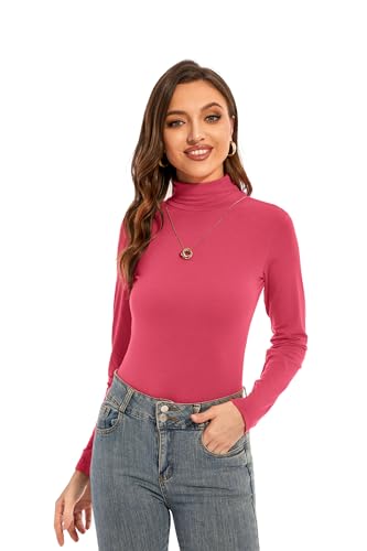 Image of Womens Long Sleeve Turtleneck T-Shirts Casual Lightweight Slim Fit Cozy Base Layer Top