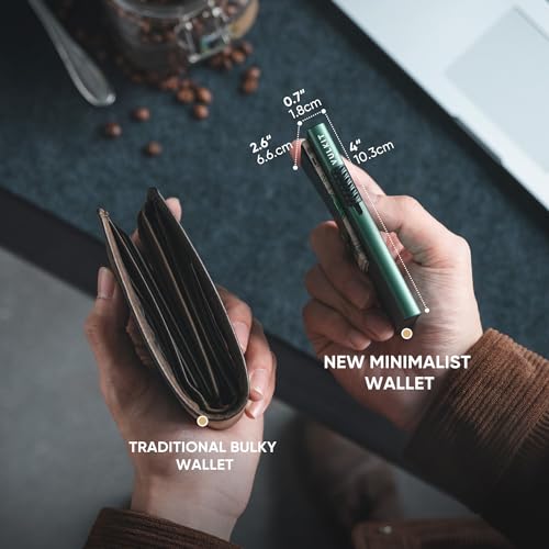 Image of VULKIT Minimalist Wallet with Money Clip RFID Protection Pop Up Card Holder Slim Wallet Credit Card Holder Metal Wallet, Midnight Green