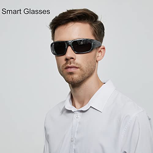 OhO Inteligentne okulary, polaryzacyjne okulary przeciwsłoneczne z głośnikiem Bluetooth, sportowe, outdoorowe, ochrona przed promieniowaniem UV i sterowanie głosem, uniseks (szare soczewki)