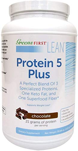 Greens First Lean Protein 5 Plus Dietary Supplement â€“ Protein Powder with Whey Protein, Collagen Protein and MCT Oil â€“ Nutritional Supplement â€“ Chocolate