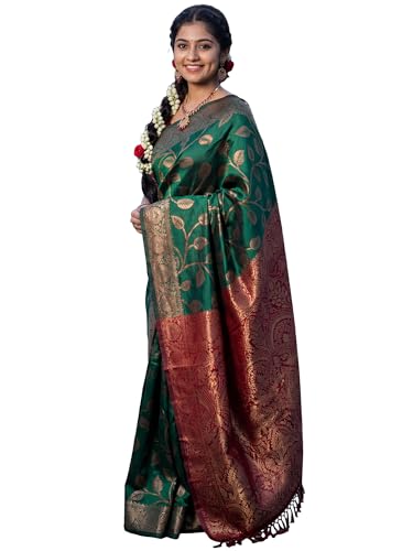 Image of AKHILAM Women's Kanjivaram Woven Soft Silk Saree With Blouse Piece