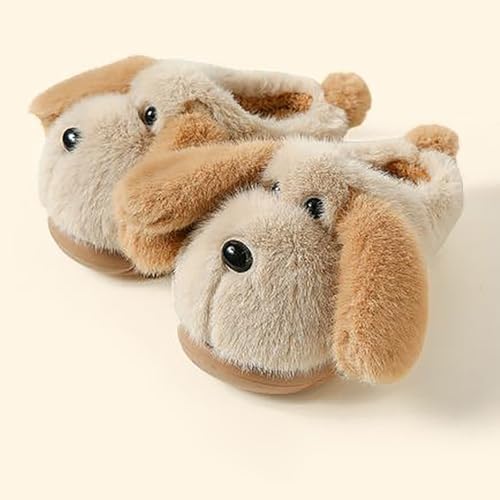 Plüsch Hausschuhe Mädchen Junge Hund Pantoffeln Gefüttert Warm Tierhausschuhe Winter Hause Schuhe Anti Rutsch Winterschuhe (Khaki, 36, Jugendliche, Damen, 36, Numerisch, EU Schuhgrößensystem, M)