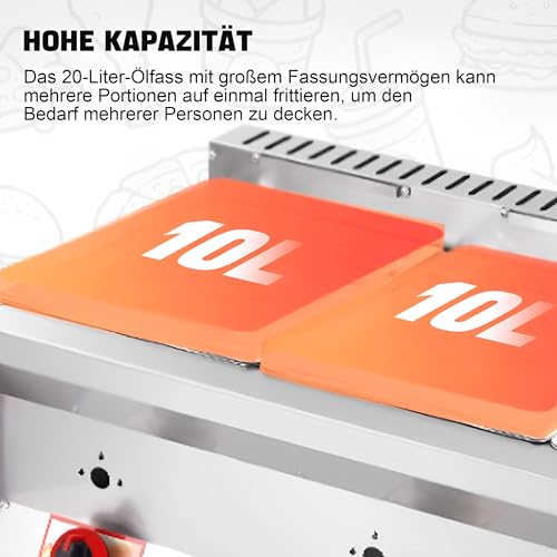 Gas Fritteuse Gastro Doppel Gasfritteuse Edelstahl Fritteuse mit Pommes Körbchen 20 Liter Volumen für Heimküche Küche – Bild 6