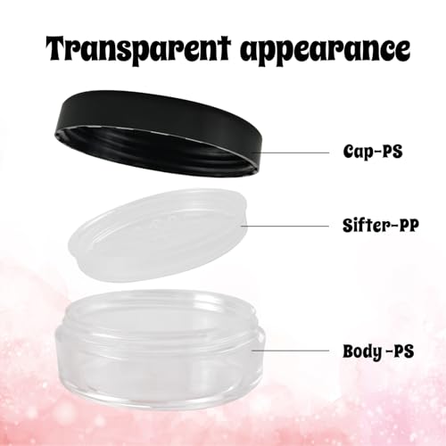 Nirvany 6PCS 10ml Refillable Loose Powder Containers, Black Travel Makeup Jars with Rotating Sifter & Leakproof Screw Lids3