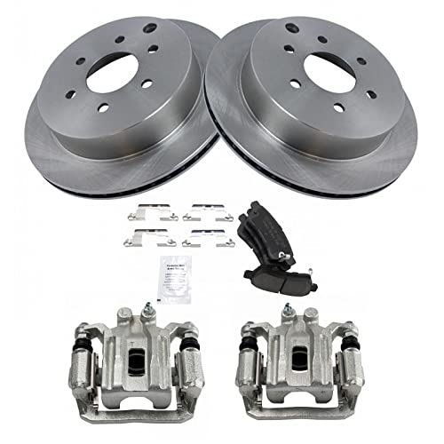 Image of TRQ Rear Ceramic Brake Pad and Rotor Set Includes Calipers