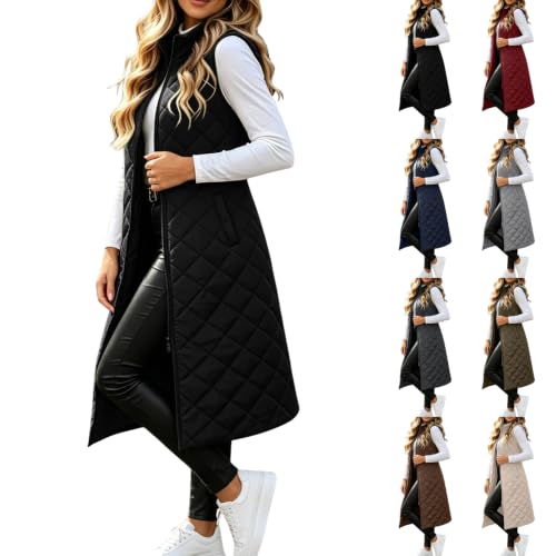 Long Puffer Vest Women Sleeveless Zip Up Winter Quilted Jacket with Pockets - image 1