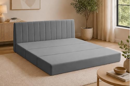 Image of Modern Velvet 3-Seater Sofa Cum Bed, Convertible Sleeper Couch Sofa for Living Room, Bedroom & Office- Grey Color