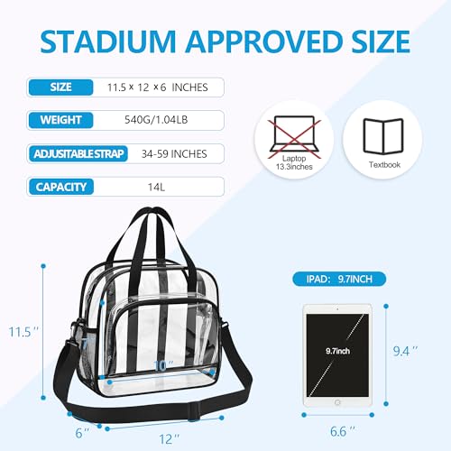 Image of Paxiland Clear Bag for Stadium Events, 12x6x12 inches Tote Bag with Detachable Reinforced Strap for Sports Concert and Work