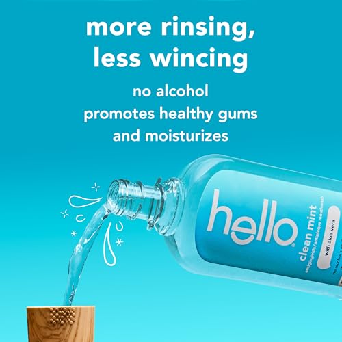 Image of Hello Clean Mint Alcohol Free Mouthwash with Aloe Vera, 17.6 Fl Oz, Antigingivitis Gum Mouthwash with Farm Grown Mint, Fluoride Free, No Alcohol for Zero Burning, Vegan, Minty Oral Rinse, 3 Pack