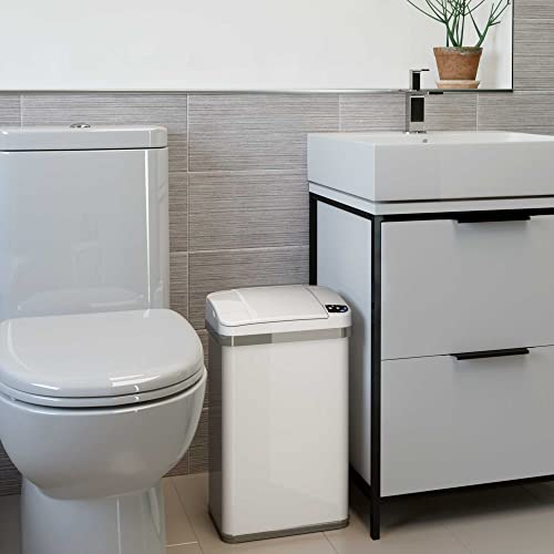 Image of iTouchless 4 Gallon Sensor Trash Can with AbsorbX Odor Filter and Air Freshener, Touchless Automatic Pearl White Waste Bin, Perfect for Office and Bathroom
