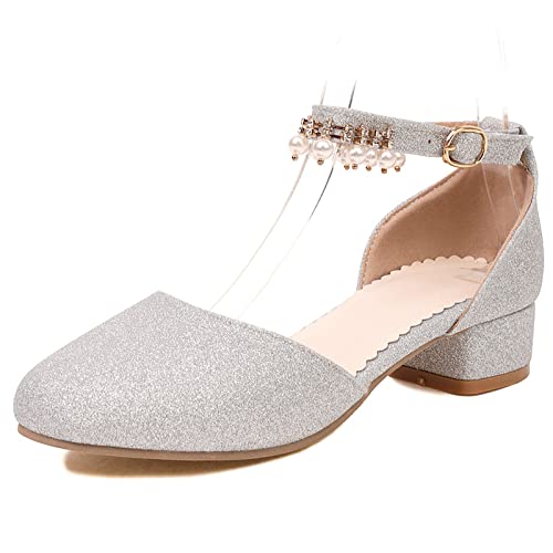 Bride Wedding Ankle Strap Block Low Mid Heels Sandals Shiny