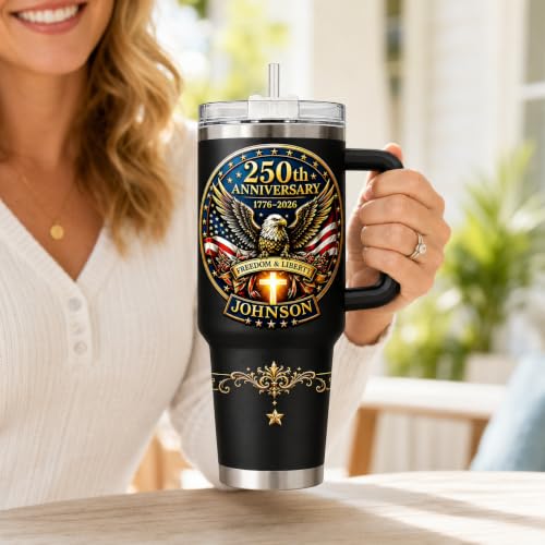 Image of Personalized 250th Anniversary Of America Tumbler - Custom Patriotic USA Flag 1776-2026 Gifts - US Eagle Freedom Tumbler 40oz A22 - American Flag Independence Celebration Gifts For Men, Women