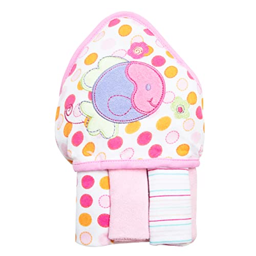 Image of Spasilk Baby Bath Hooded Terry Towel with 3 Washcloths, Baby Bath Essentials, One Size, Pink Fish