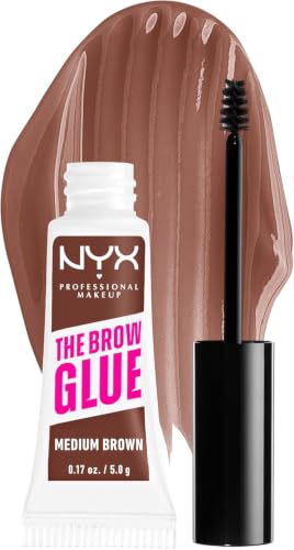 NYX Professional Makeup, Gel Fijador de Cejas con color The Brow Glue, Fijación extrema, Larga duración, Medium Brown