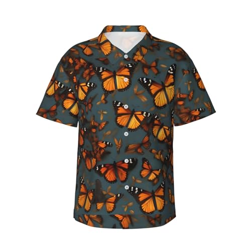 Chemise hawaïenne homme papillons monarques orange pour la plage