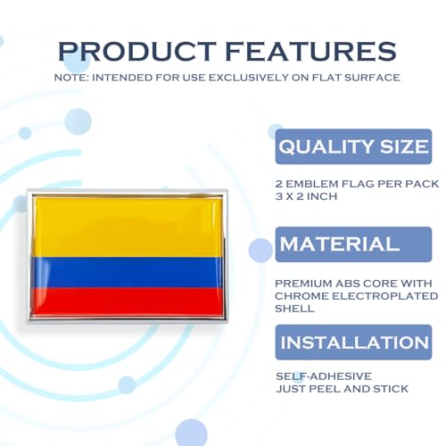 Image of Colombia Flag Sticker Emblem Colombian Decal Car Chrome Flags, 2 Pack, 3 x 2 inches