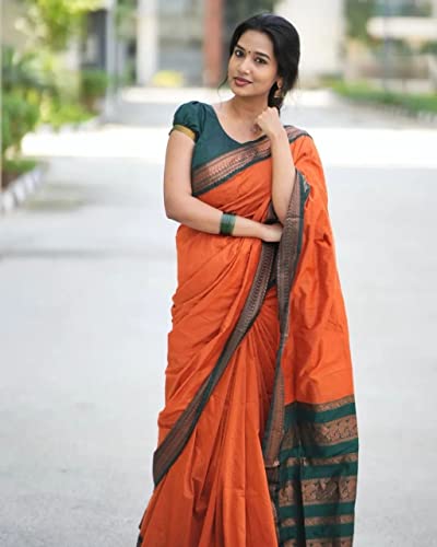 Image of Flosive Women's Kanjivaram Silk Saree With Handloom Weaving Work With Blouse Piece