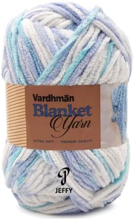 JEFFY Vardhman Blanket Knitting Yarn Thick/Mottu Multi Iras Sky Blue White(1 Ball 200 Gram Each) Wool, 200 gm Best Used with Knitting Needles, Crochet Needles Wool Yarn for Knitting Shade no-20