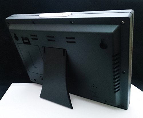 Rear view of the Sami LD-1105N Wireless Weather Station main unit, showing the battery compartment, wall-mount holes, and a foldable kickstand for desk placement.