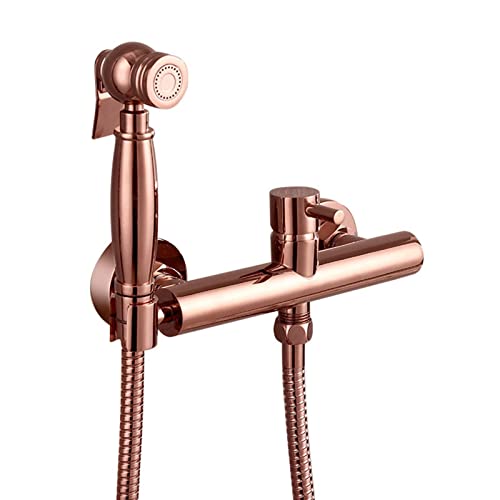 Rociador de bidé de latón oro rosa grifo de inodoro con agua caliente y fría de lujo para baño