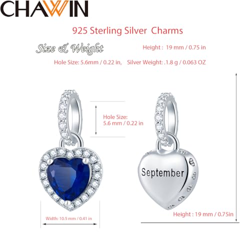 Birthstone Charms, 925 Sterling Silver Heart Dangle Charm, Sparkling CZ Compatible with Pandora Charm Bracelet, Necklace, Birthday Gifts for Women/Wife/Mother2
