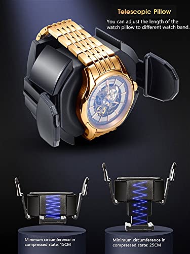 Watch Display Box 4 Automatic Watch Winder with LED Light Quiet Motors Adjustable Watch Pillows Piano Paint Battery Powered and AC Adapter Fit