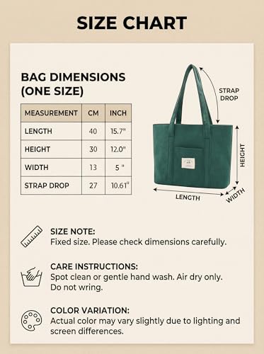 Image of TeeYee Women's Large Corduroy Tote Bag Zippered Shoulder Bag with Pockets | Strawberry Print Bag,Fits 15.6 inch Laptop,Wide Shoulder Straps,Large Capacity,Everyday Tote Bag,Multiple Pockets Design
