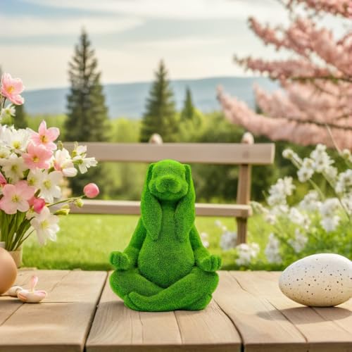 Lapin méditant floqué vert : l'accessoire déco de printemps idéal