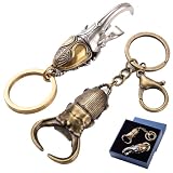 Bug Keychain Bottle Opener 2 Pack, Brass Beetle Keychain, Vintage Keychain
