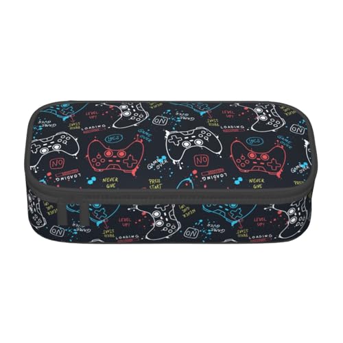 Image of Video Game Controller Large Pencil Case With Zipper Compartments Stationery Pencil Bag For Kids Teens Students School Supplies