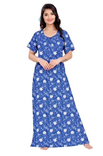 Image of Women Cotton Nighty Combo Pack of 2, Printed Maxi Nighty Gown, Short Sleeve Cotton Nightdress, Soft Breathable Ankle Length Sleepwear Nightwear for Ladies, Free Size