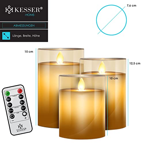 LED Kerzen Kesser 3er Set flammenlos mit Fernbedienung