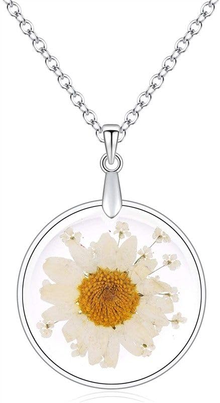 Arej Enterprises Real White Flower Dried Pressed Real Daisy Charm Resin Alloy Necklace Pendant For Girls Women (B0D6KX3KP7) Amazon Price History, Amazon Price Tracker