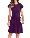 OWIN Women's Semi-Formal Dress Ruffle Sleeves Work Dress Fit and Flare Cocktail Wedding Guest Dress