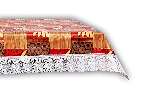 Image of The Furnishing Tree Waterproof PVC Rectangle Shaped 2 Seater Table Cover WxL 45x70 inches Surface Pattern Yellow with White Border lace