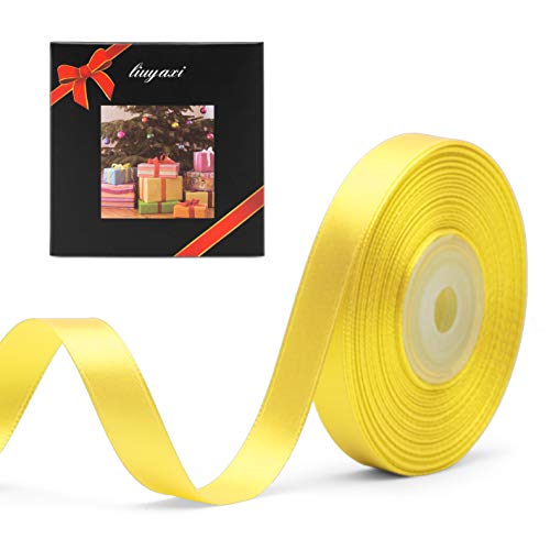 Image of Solid Color Double Faced Yellow Satin Ribbon 1 /2 inch X 25 Yards, Ribbons Perfect for Crafts, Wedding Decor, Bow Making, Sewing, Gift Package Wrapping and More
