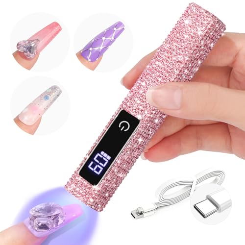 Image of SAVILAND Mini Handheld U V Light for Gel Nails, Glitter Pink, 12W | 10s Flash Cure Lamp, 400mAh USB Rechargeable Battery, 2-Timer Setting, LED Display, Cordless, Portable, Home and Travel Use