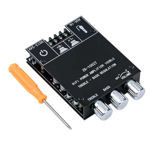 Hosyond ZK-1002T 2x100W Bluetooth 5.0 Amplifier Board, TPA3116D2 2 Channel Stereo Audio Amp Module with Bass and Treble Control, DC 12V-24V Power Amplifier for DIY Home Passive Speakers