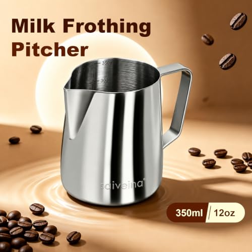 Image of Saiveina Milk Frothing Pitcher, 12oz Milk Frother Cup with Art Pen
